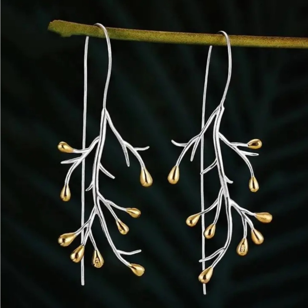 Silver Twigs & Gild Bulb Earrings.